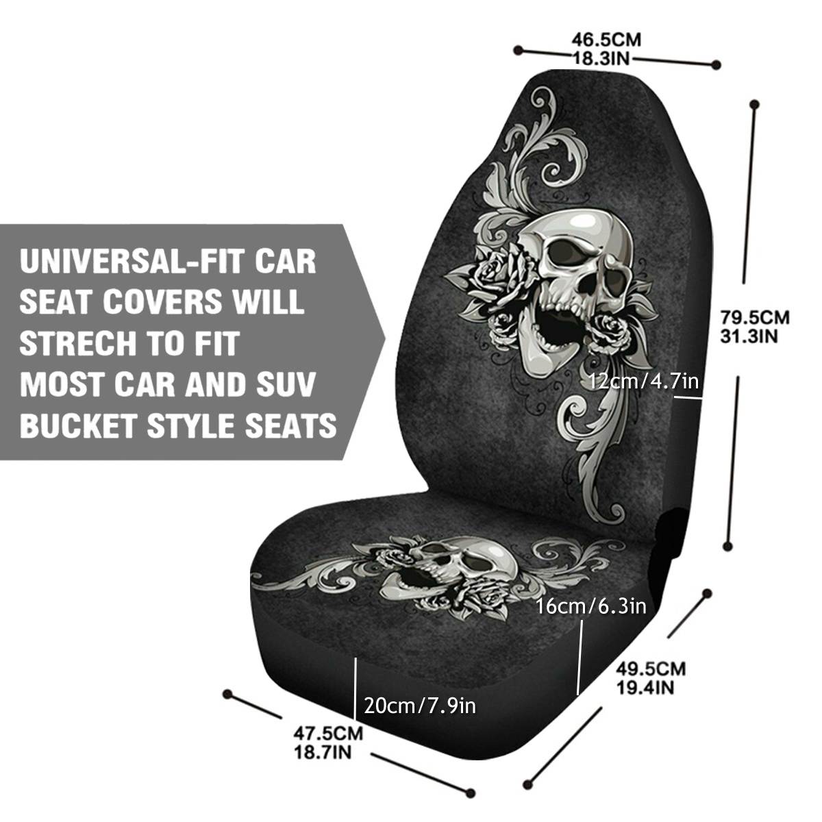 3D Skull Print Front Car Seat Cover