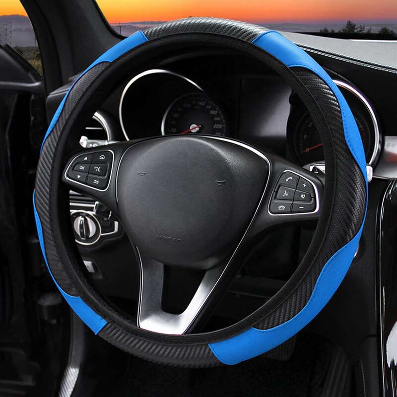 Anti Slip 37-38cm Car Steering Wheel Cover PU Leather Auto Interior