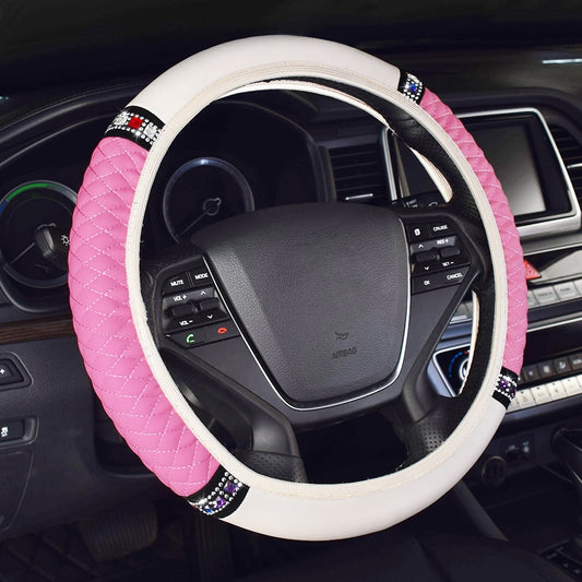 Pink White 37cm/38cm Diameter Car Steering Wheel Cover
