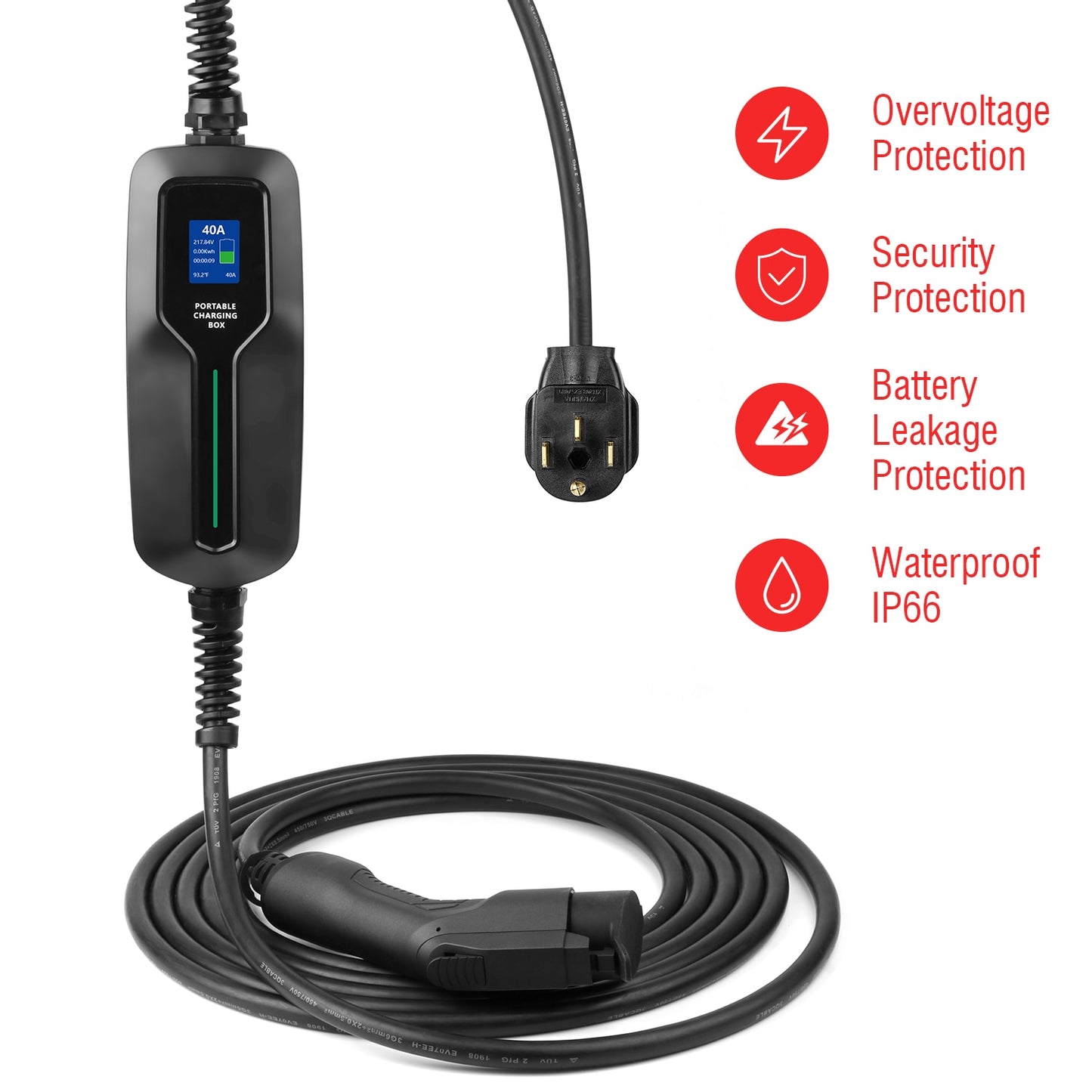 Electric Car Charger, Level 2 240V 40A 9kW, 32A 7kW & Fast Charging
