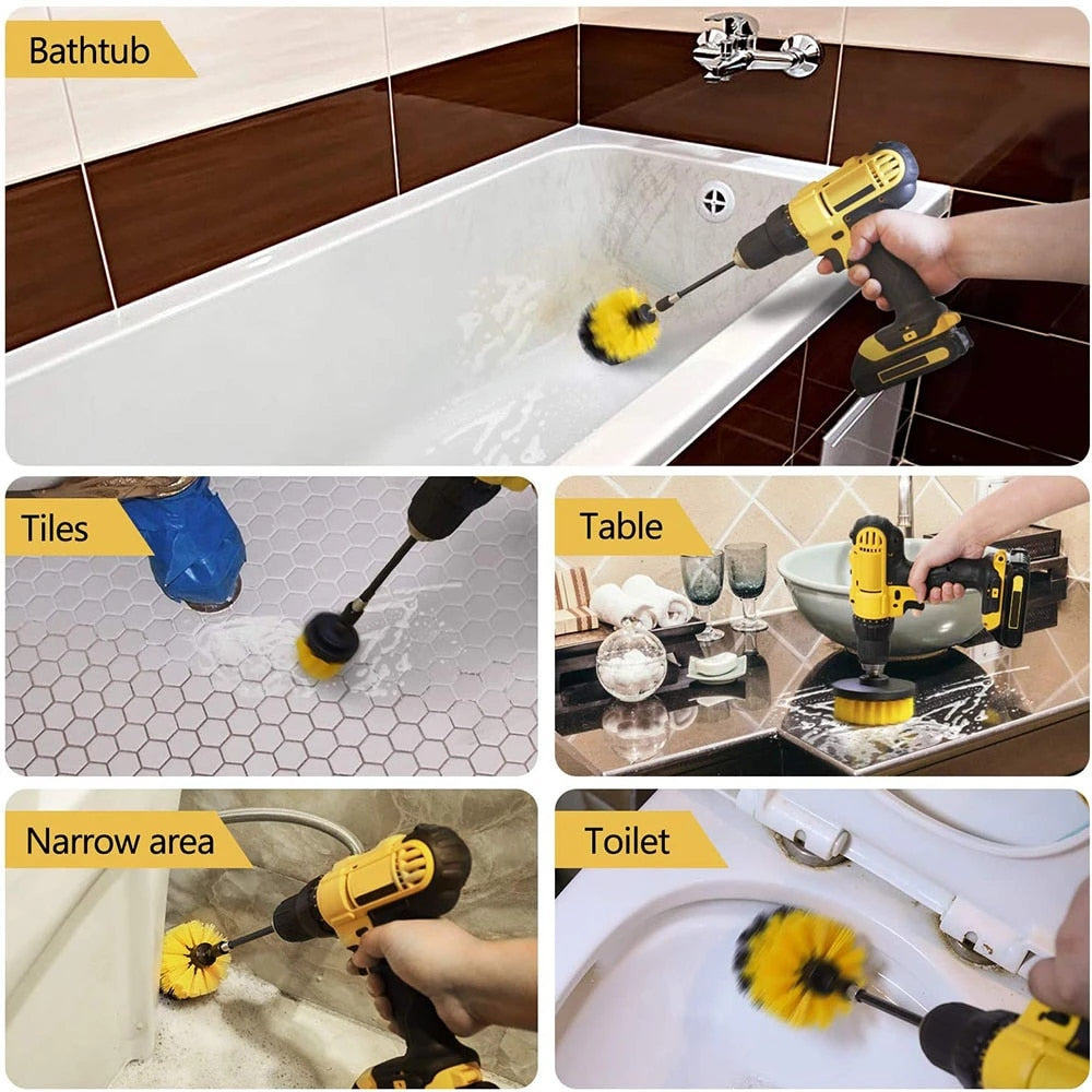 Round Plastic Scrubber Brushes Auto Tire Cleaning Tool Electric Drill Brush Kit