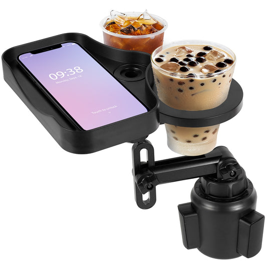 Car Cup Holder Expander Attachable Meal Tray Expanded Table Desk 360 Rotatable Car