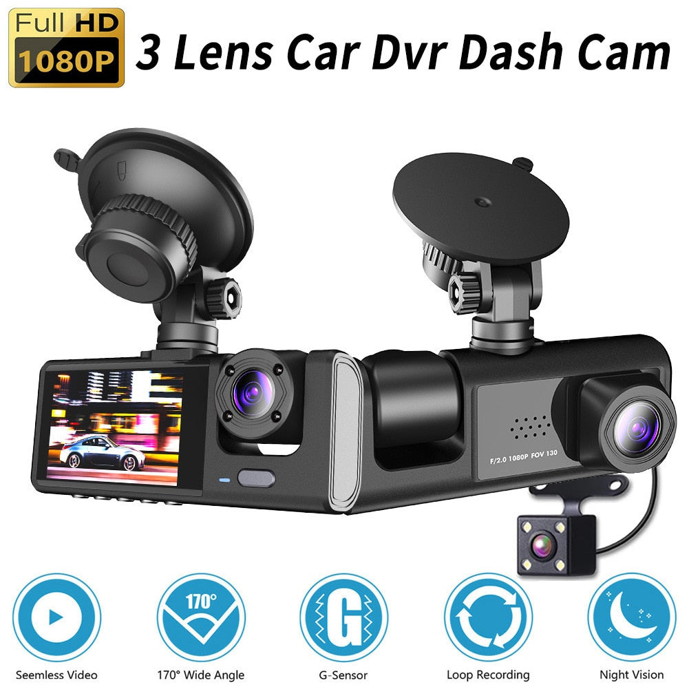 Car DVR 3 Cameras HD 1080P Dash Cam Car Video Recorder Rear View Camera