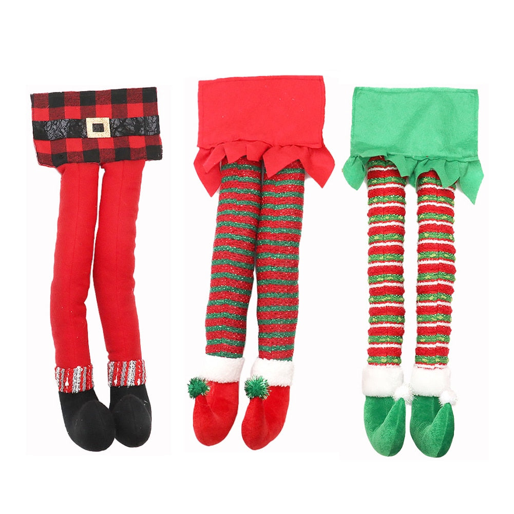 Christmas Elf Legs Red Green Stripe Cotton Christmas Decorations