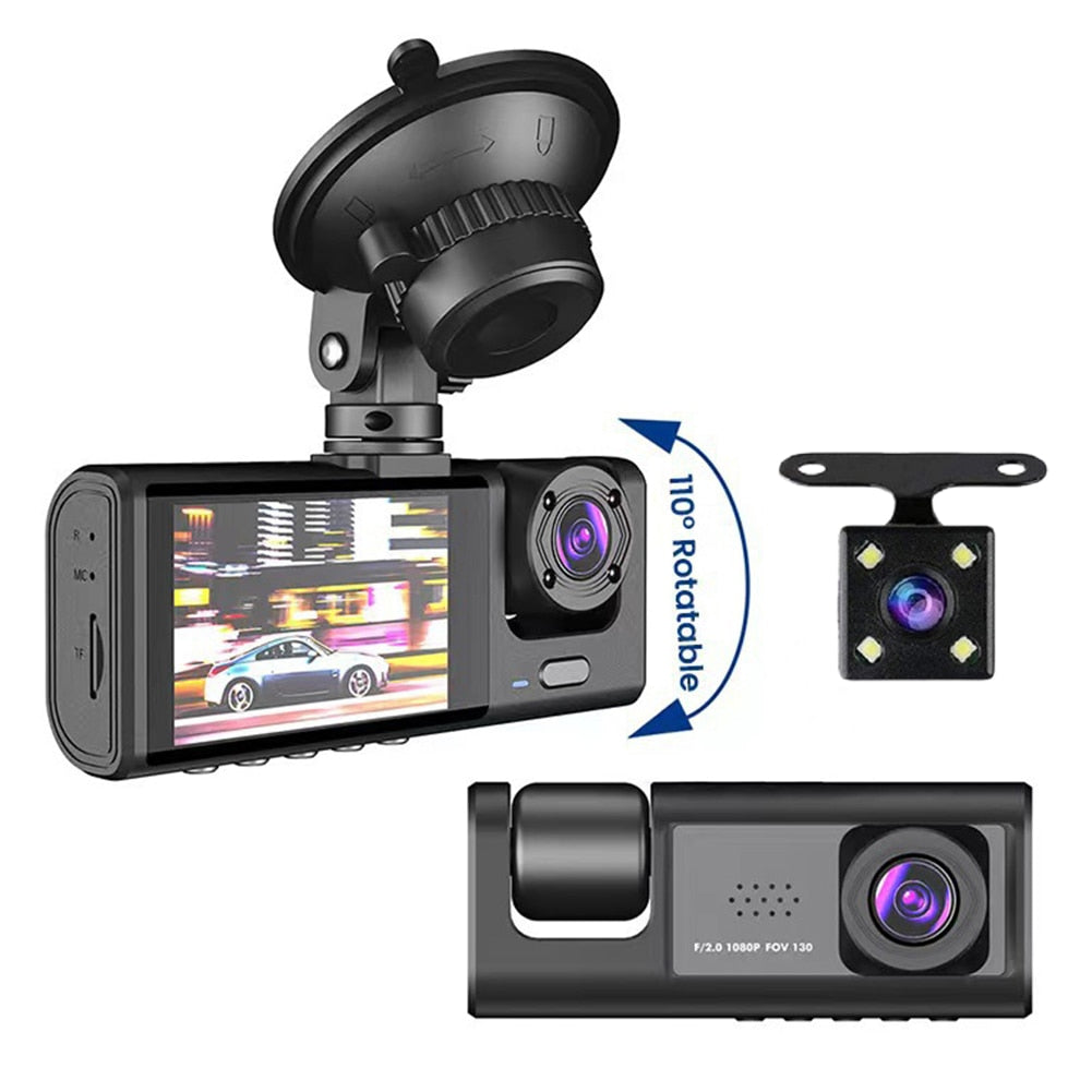 Car DVR 3 Cameras HD 1080P Dash Cam Car Video Recorder Rear View Camera