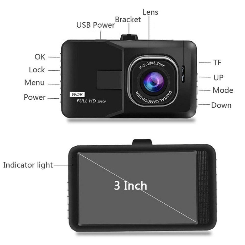 3 Inch HD 1080P Dash Cam