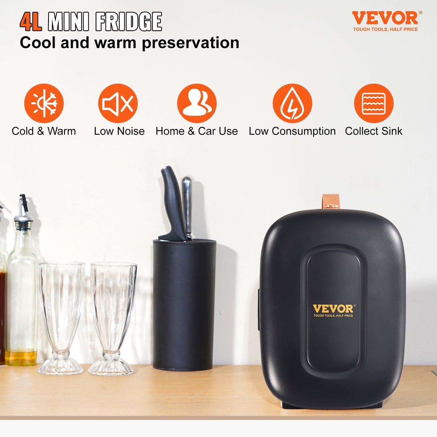 VEVOR 4L Mini Car Refrigerator Lightweight Dual-Use Insulated Cooler Box Refrige Car Accessory