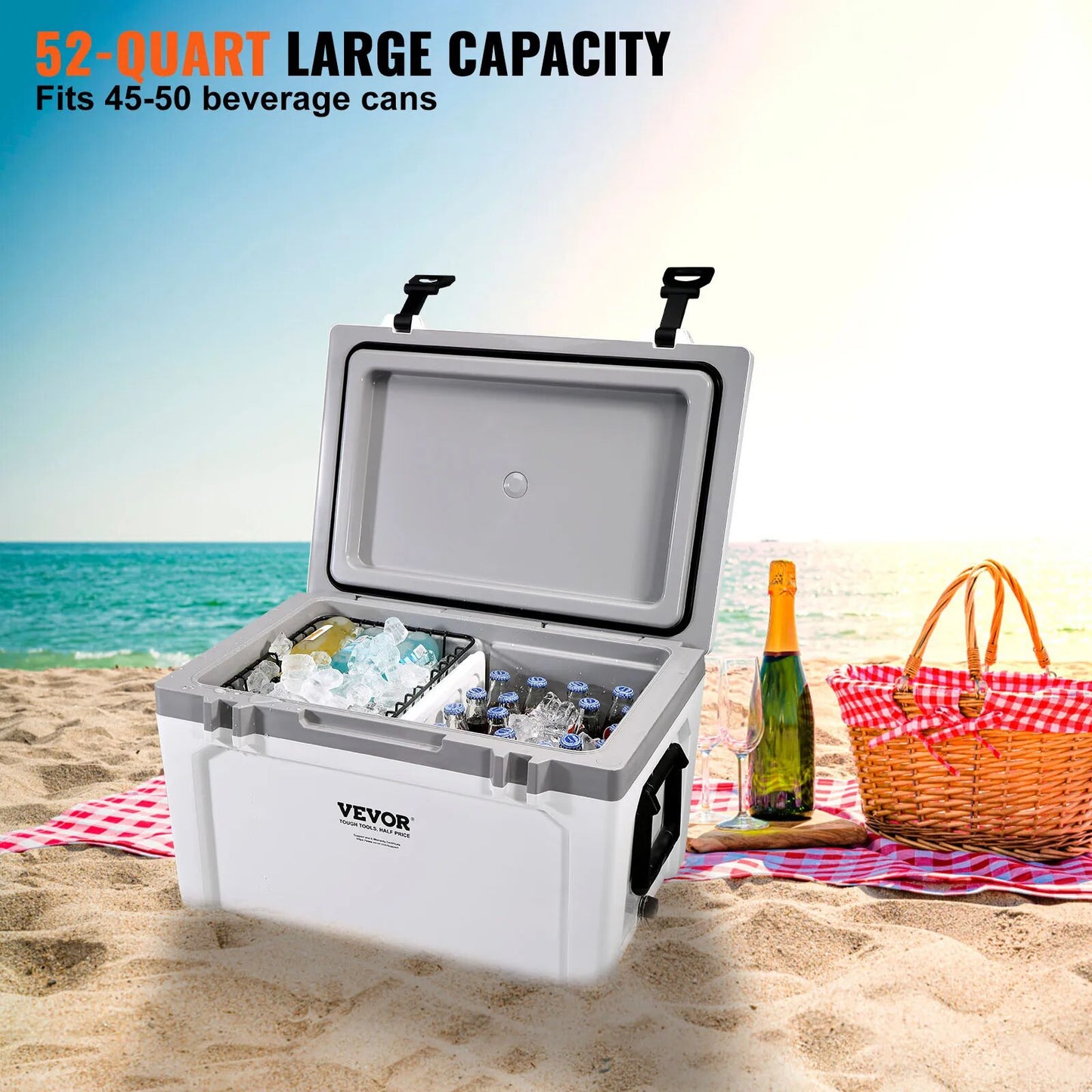 VEVOR 25/33/45/52QT Portable Hard Cooler Fully Insulated Ice Chest